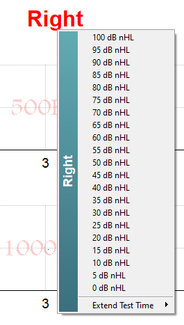 List of available intensities in 5-dB steps from 0 to 100 dB nHL.