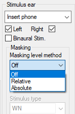 Selecting the masking level method is available in the temporary protocol setup under ‘Masking’. It is also possible to choose ‘Off’.