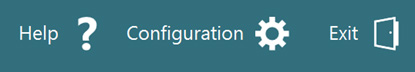 Three options in total. First, the help option accompanied by a question mark icon. Second, a configuration option accompanied by a cog icon. Third, an exit option accompanied by a door icon.