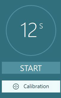 Two options available: start and calibration. Calibration is highlighted white to prompt the user to do this before starting the test.