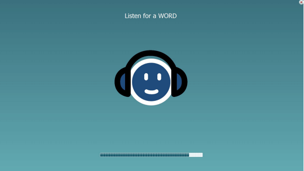 Speech audiometry test screen, with the written instruction to 'Listen for a WORD'.