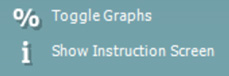 Percent symbol labeled with the action to toggle graphs. ‘i’ symbol labeled with the action to show instruction screen.