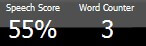 Speech score of 55% with a word count of three.