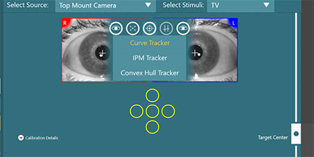 Drop down list with eye tracking options, including curve tracker, ipm tracker, and convex hull tracker.