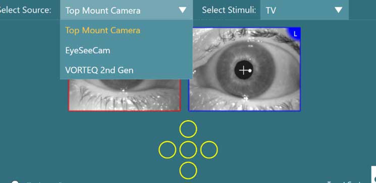 Drop down list with source options, including top mount camera, eyeseecam, and vorteq second gen.