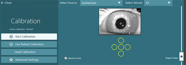 Eye calibration screen, with calibration yet to be started.