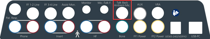 There are many sockets on the Equinox Evo. The Ambient Noise socket is located between the Talk Forward and AUX sockets, straight above the Bone socket.