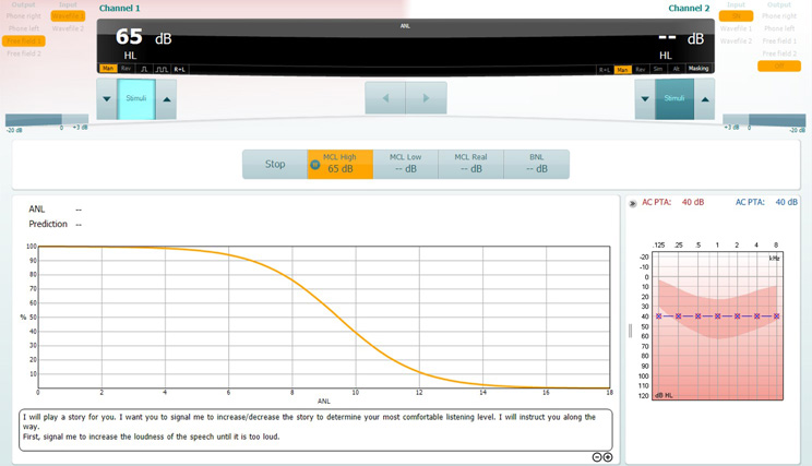 For this test, the patient is instructed to increase the loudness of the speech until it is too loud.