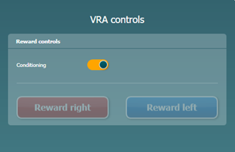 The following VRA controls are available. Activate or deactivate Conditioning. Reward right. Reward left.