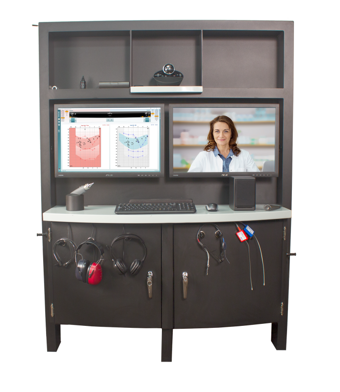 Cart with computer and testing equipment.
