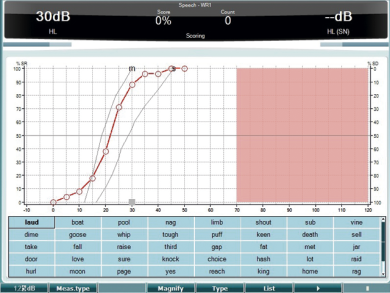 Speech audiometry software screen