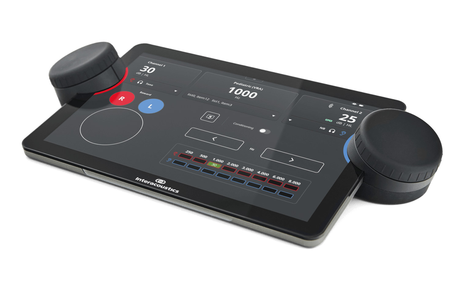 The Interacoustics Touch Keyboard displays one of its test screens. 